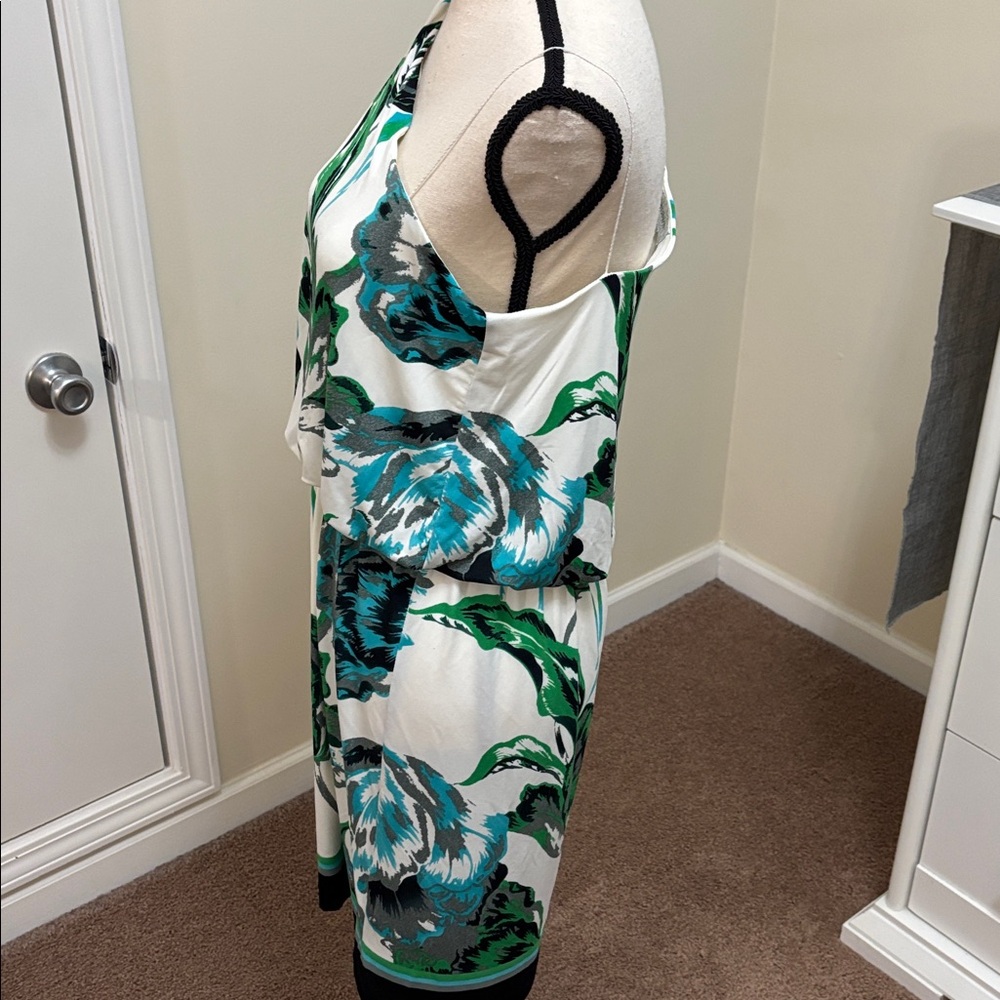 Dress Barn One-Shoulder Green and Blue Floral Dress size 12 - Picture 6 of 9